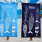 Personalized Beach Towel, Sardines Towel, Bachelorette Party Gift, Custom Pool Party Towels, Bridesmaid Girls Trip Vacation Gift, Fish towel