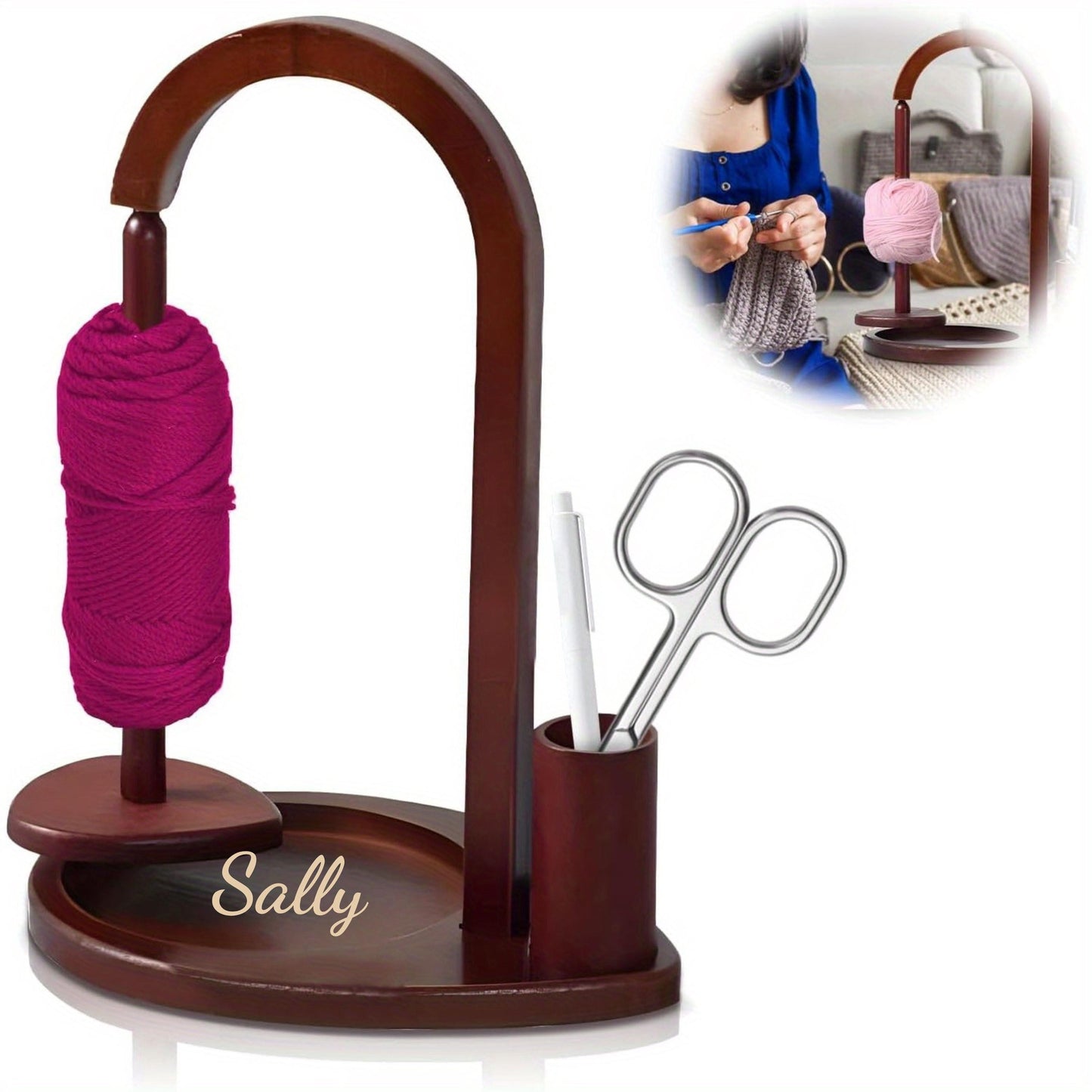 Personalized Wooden Yarn Holder, Crochet Yarn Holder with Strong Magnetic Spool Pin, Custom Engraved 360 Yarn Spin, Crochet Accessories