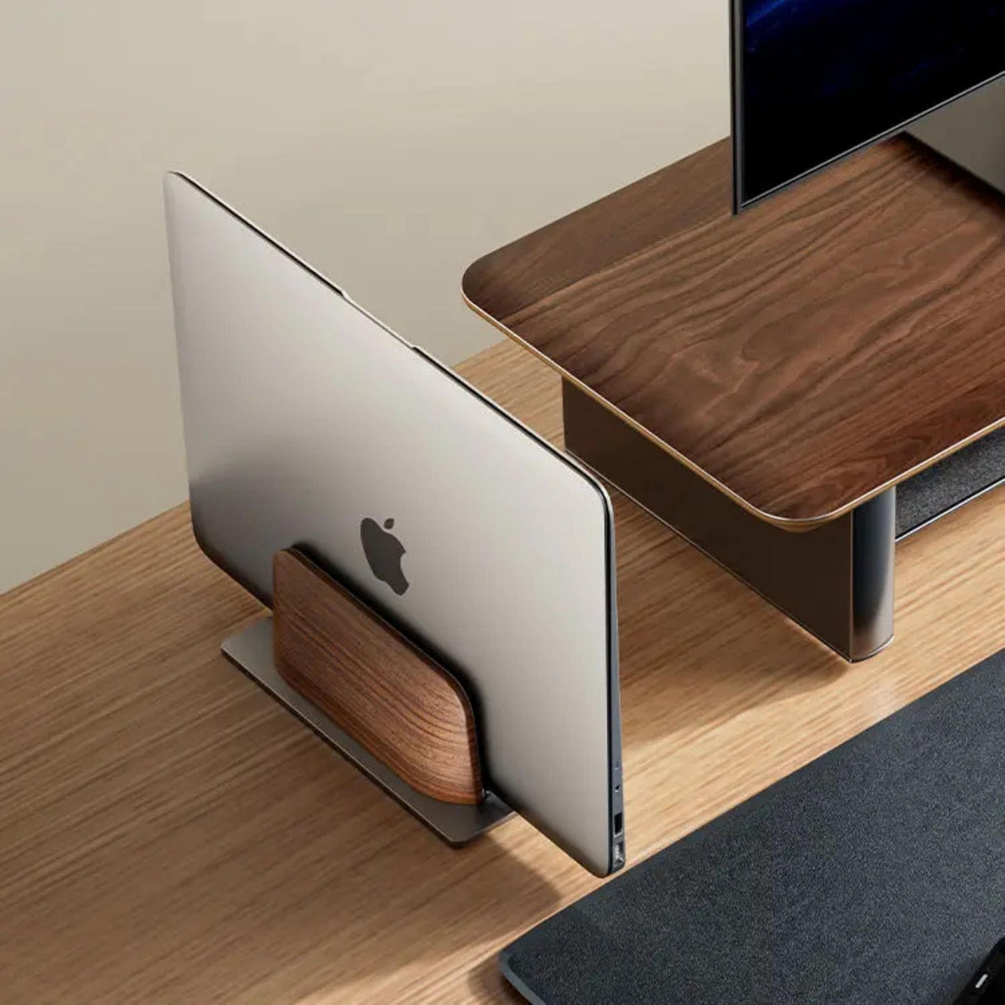 Custom Vertical Laptop Stand for Desk, Wooden Laptop Stand, Office personalized gifts, Laptop Dock, Father's Day Gift Boss, Desk Accessories
