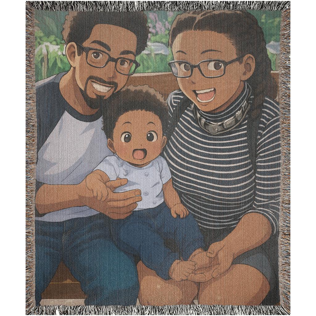 Personalized Woven Photo Blanket, Cartoon Portrait Blanket tapestry, Photo to Cartoon Throw Blanket, Custom Gift for Bride, Gift for Grandma