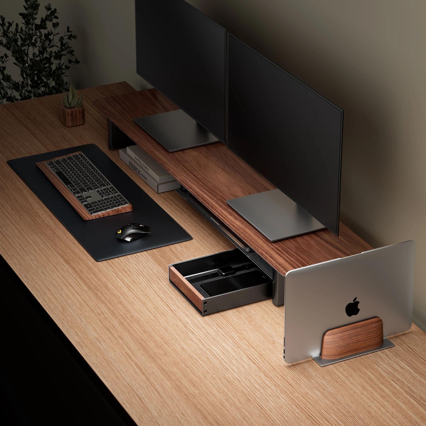 Custom Vertical Laptop Stand for Desk, Wooden Laptop Stand, Office personalized gifts, Laptop Dock, Father's Day Gift Boss, Desk Accessories