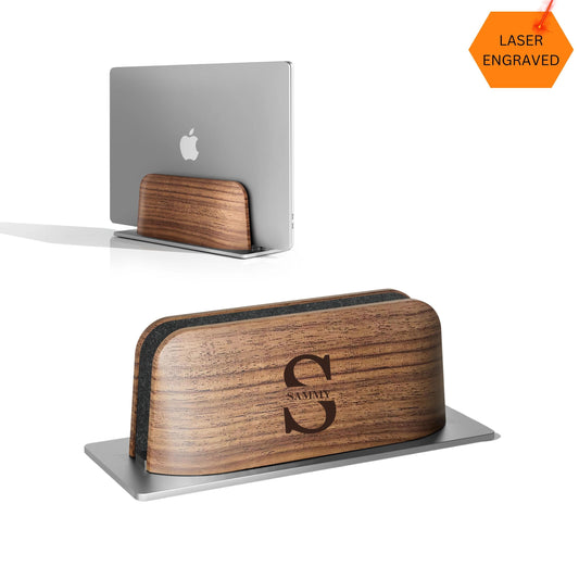 Custom Vertical Laptop Stand for Desk, Wooden Laptop Stand, Office personalized gifts, Laptop Dock, Father's Day Gift Boss, Desk Accessories