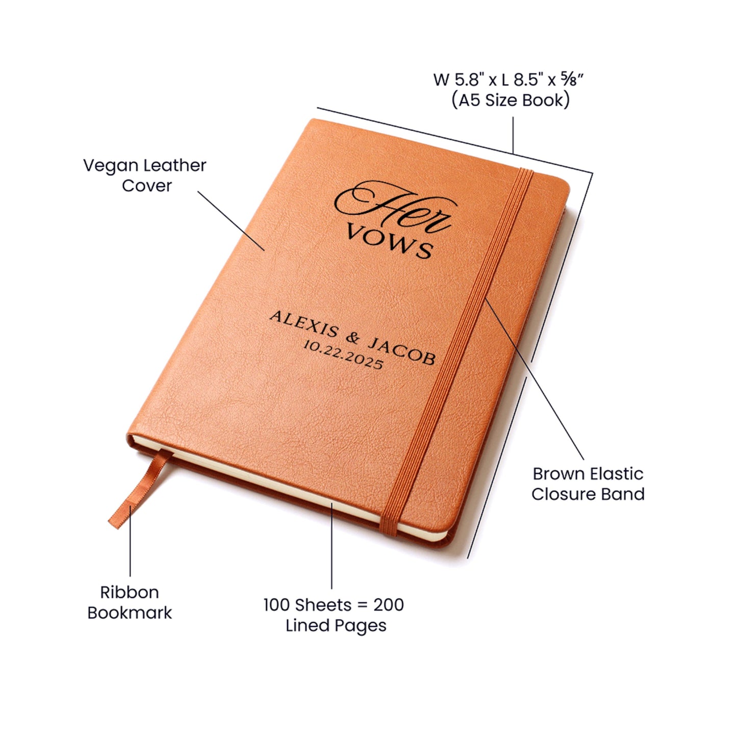 Custom Leather Journal for Bride & Groom, His And Her Vow Books, Personalized Wedding Keepsake, Personalized Leather Notebook Fiance Gift