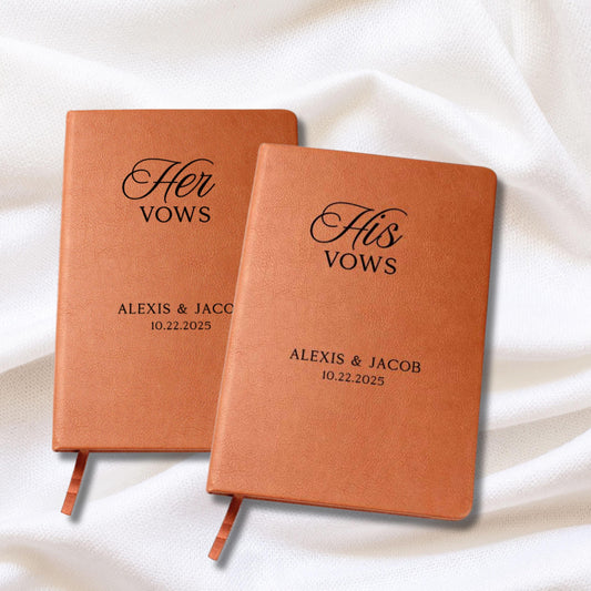 Custom Leather Journal for Bride & Groom, His And Her Vow Books, Personalized Wedding Keepsake, Personalized Leather Notebook Fiance Gift