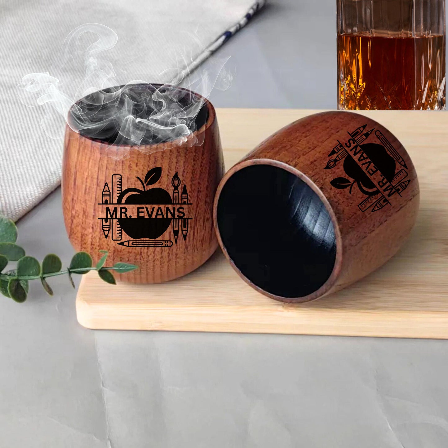 Personalized Teacher Gift, Charred Wooden Bourbon Drinking Glass, Custom Gift for Teacher, Wood Whiskey Glass, Back to School Gift Christmas