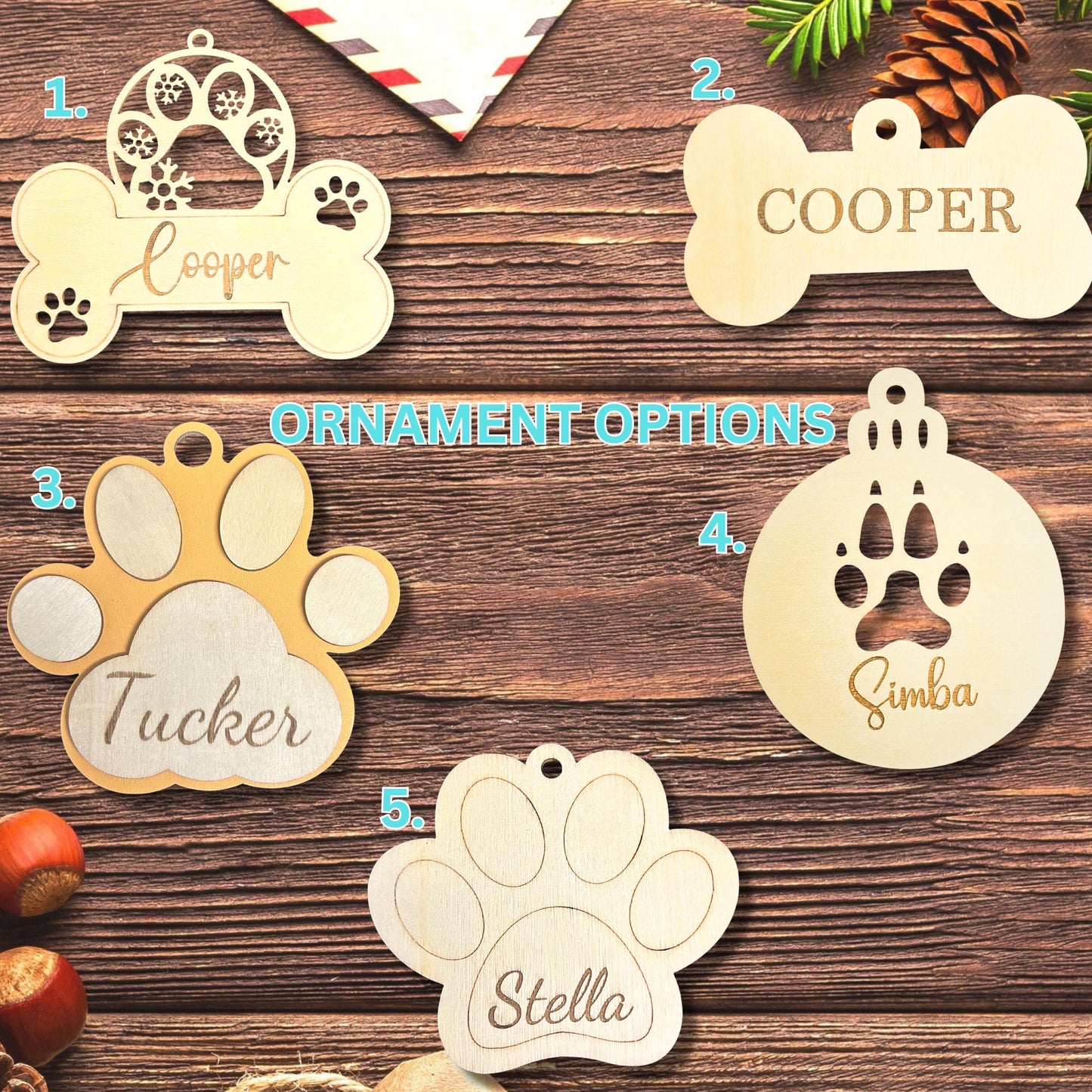 Personalized Pet Paw Ornament, Custom Dog or Cat Name Christmas Ornament, Wooden Pet Memorial Keepsake, Gift for Pet Lovers