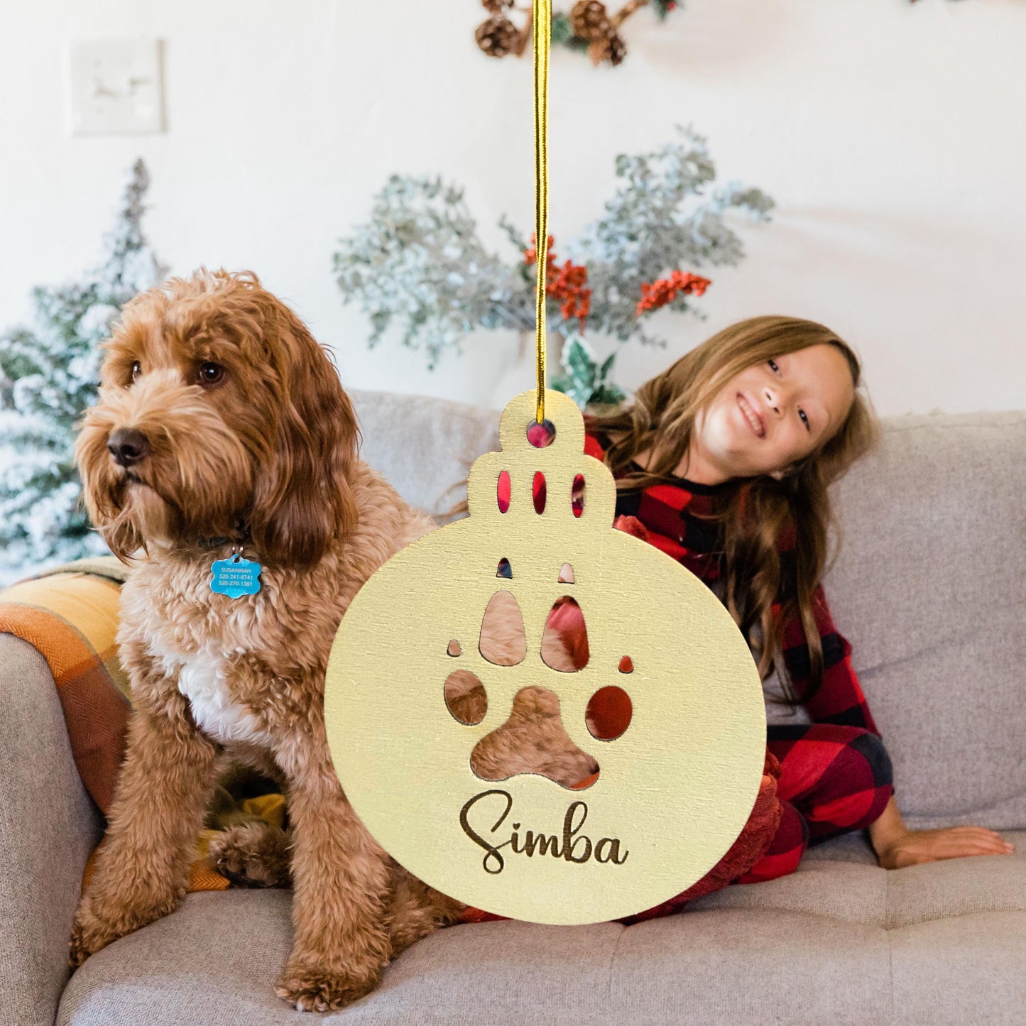 Custom Pet Paw Ornament, Personalized Dog or Cat Christmas Ornament, Wooden Pet Keepsake Gift, Pet Memorial Decoration