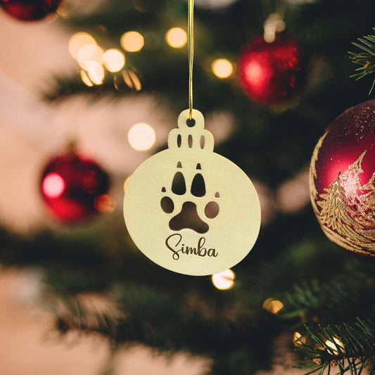 Custom Pet Paw Ornament, Personalized Dog or Cat Christmas Ornament, Wooden Pet Keepsake Gift, Pet Memorial Decoration