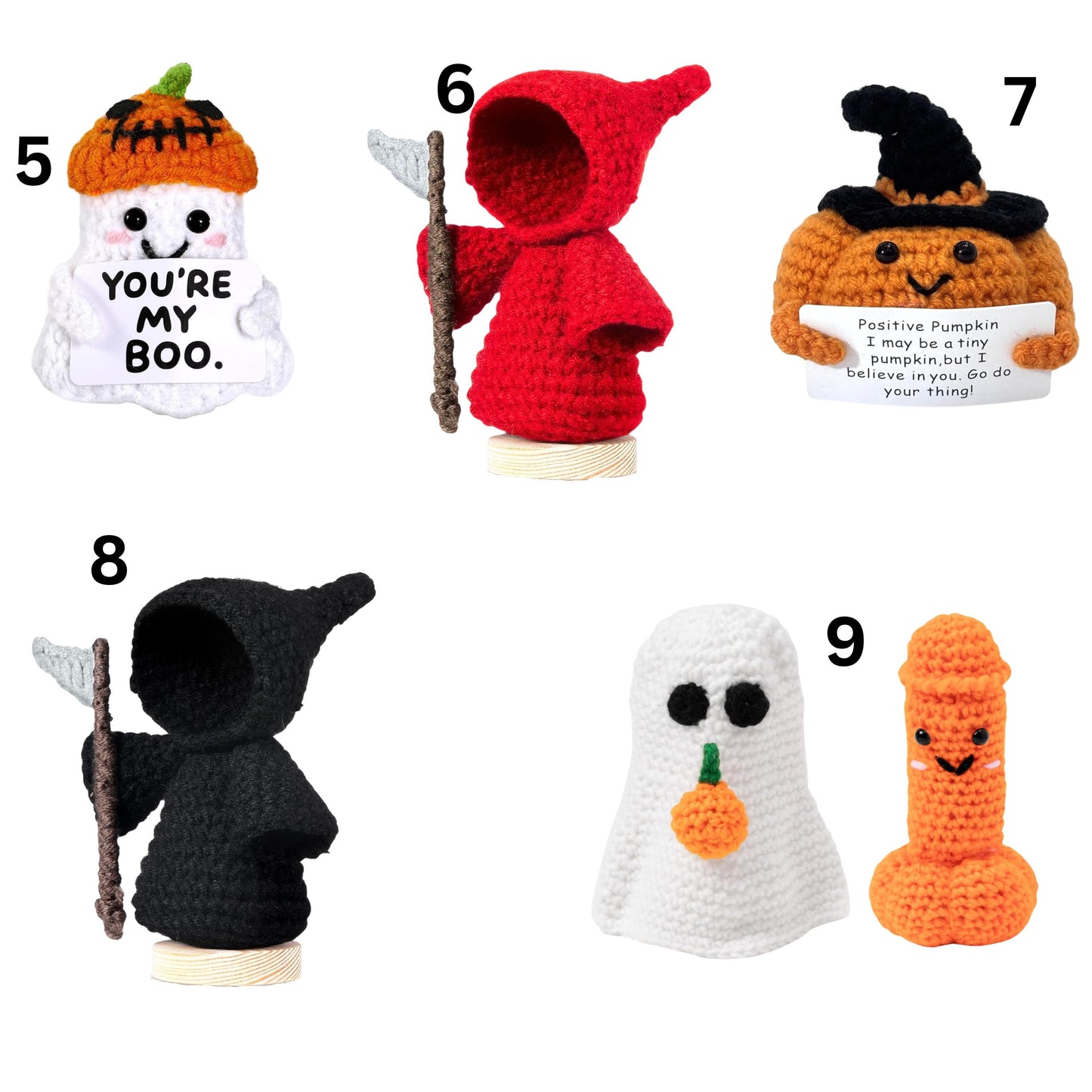 Custom Halloween Emotional Support Crochet Ghost, Spooky Cute Ghost with Personalized Wooden Stand, Spooky Holiday Plush Gift