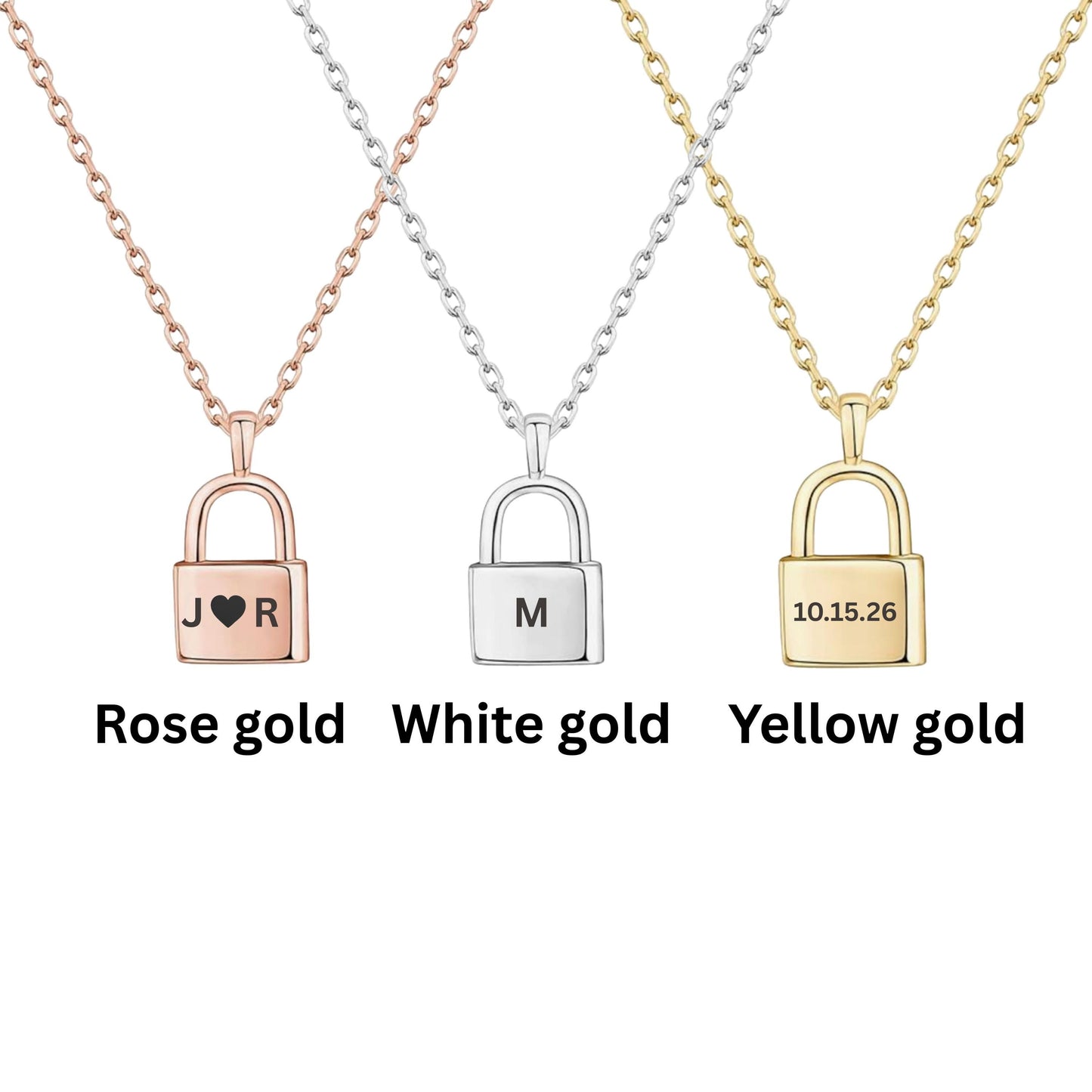 Personalized 14K Gold Padlock Necklace with Gift Box, Custom Lock Pendant anniversary gift, Name Initial Necklace for women, Jewelry gift