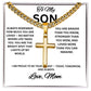 To My Son Necklace gift with box, Cross Cuban Link Necklace with Luxury Box for Son from Mom, Men's Jewelry gift for him