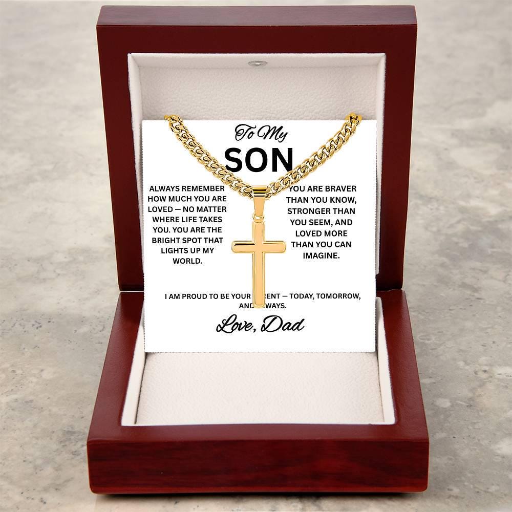 To My Son Cross Necklace, Cuban Link Necklace for Son from Dad