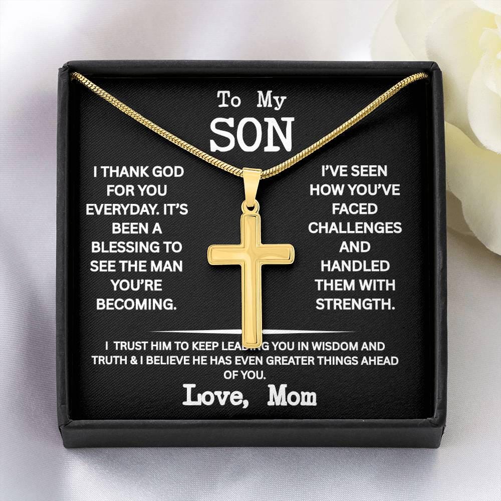 To My Son Necklace with Gift Box, Cross necklace for Son from Mom, Men's Jewelry