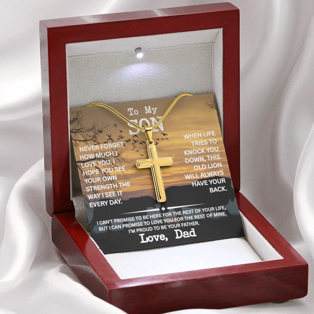 Son Cross Necklace from Dad- "Never Forget" Necklace