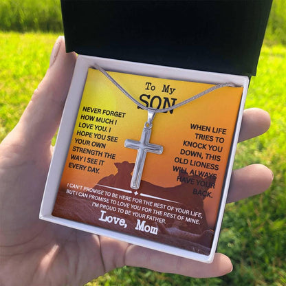 Son Necklace from Mom, Cross Necklace for Men with luxury Box