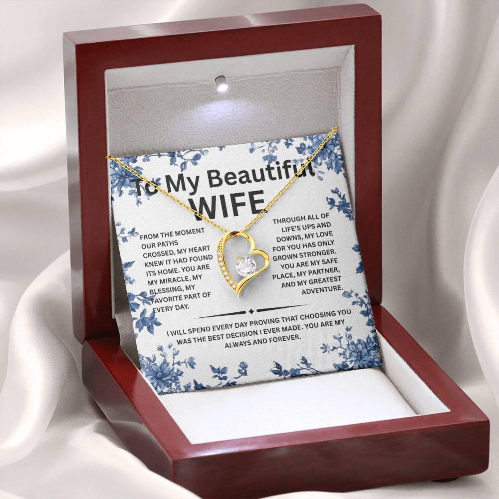 To My Beautiful Wife Necklace with Luxury Box, Jewelry Gift for Wife from Husband, valentines Gift Wife