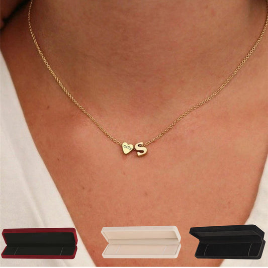 Personalized Heart Necklace with Name, Custom Initial & Heart Pendant, Name Necklace with Gift Box, Anniversary Gift, Her Birthday jewelry