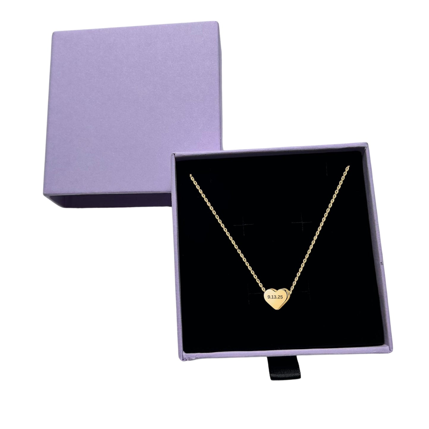Personalized Heart Necklace with date, Custom name Pendant, Initial Necklace, Gold Heart Pendant with Gift Box, Anniversary Jewelry
