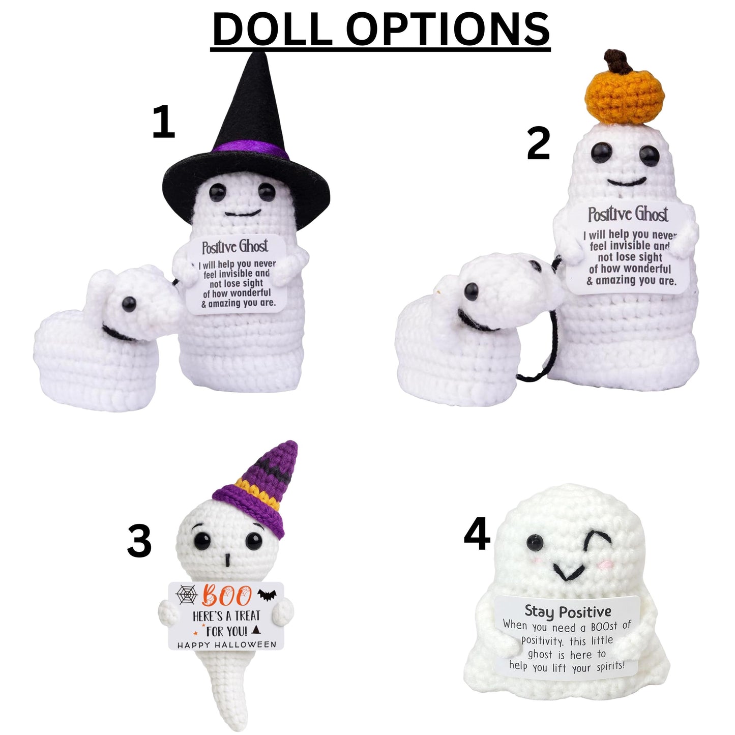 Custom Halloween Emotional Support Crochet Ghost, Spooky Cute Ghost with Personalized Wooden Stand, Spooky Holiday Plush Gift