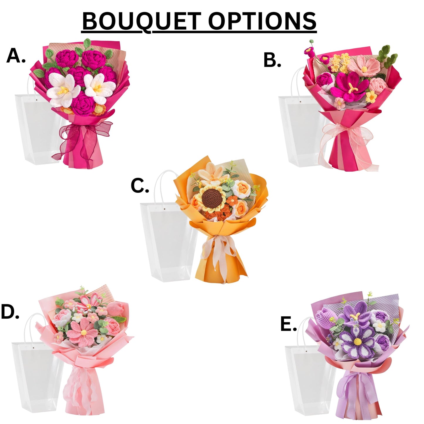 Custom Crochet Flower Bouquet with Motivation Desk Plaque, Crochet Floral Gift with Personalized Wooden Base, Gift for Daughter Sister