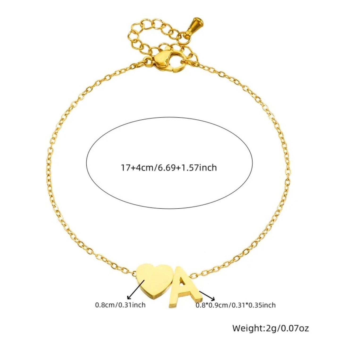 Personalized Initial Bracelet, Custom Initial Charm & Engraved Heart Pendant, Name Bracelet, Dainty Jewelry, Custom Gift for Her