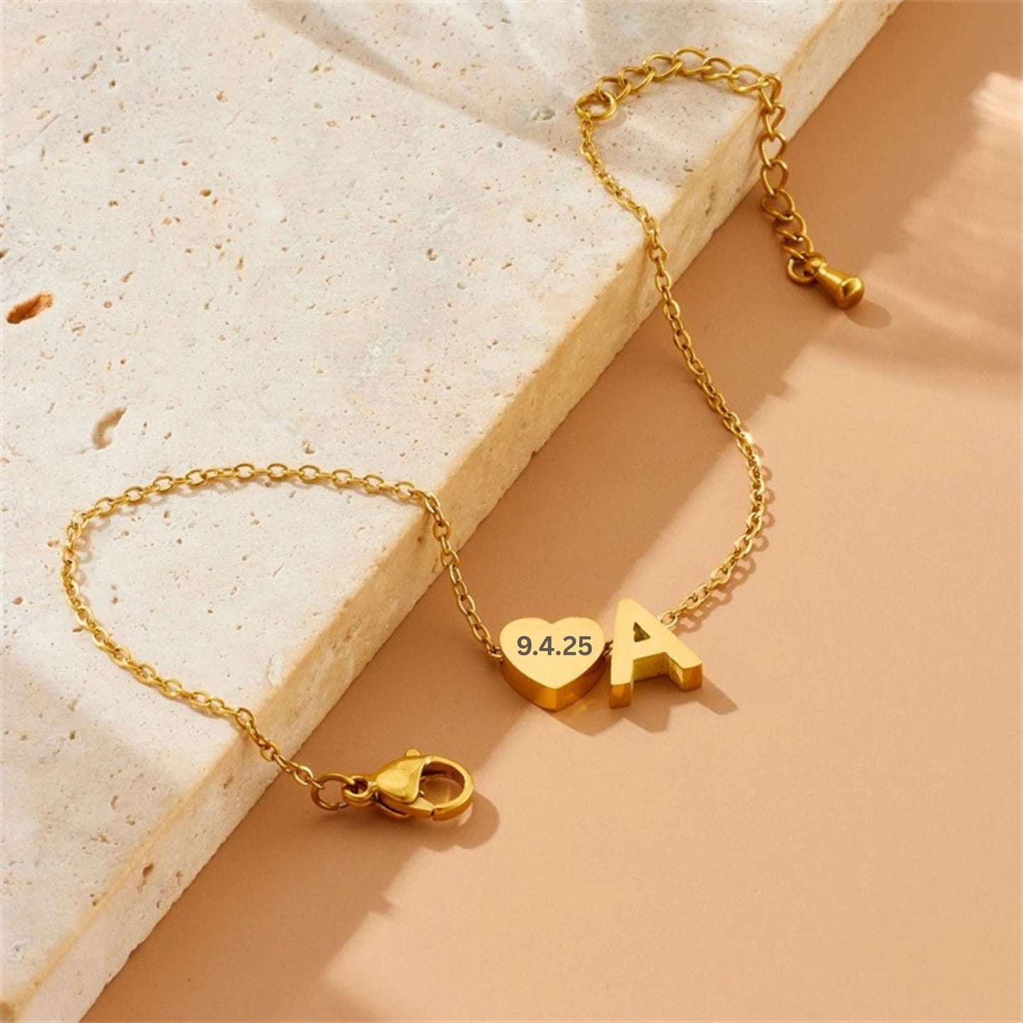 Personalized Initial Bracelet, Custom Initial Charm & Engraved Heart Pendant, Name Bracelet, Dainty Jewelry, Custom Gift for Her