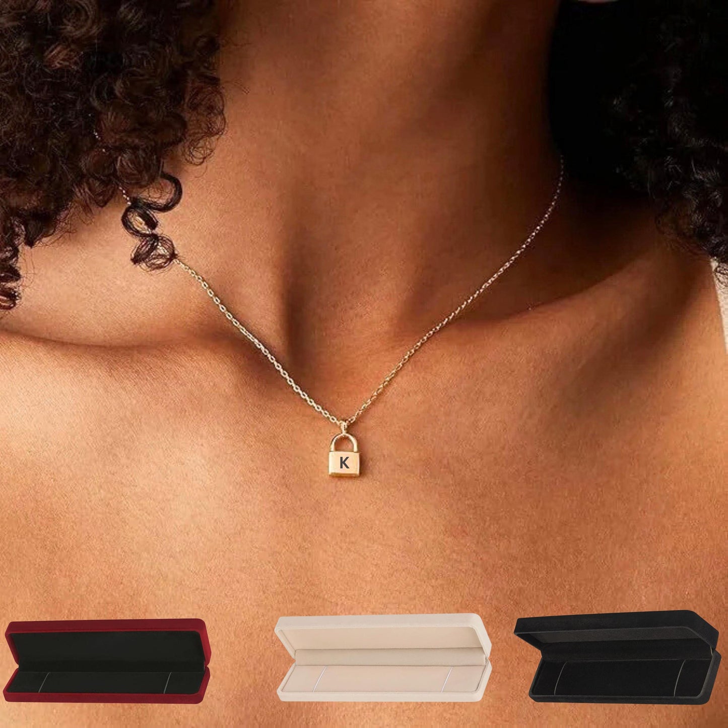 Personalized 14K Gold Padlock Necklace with Gift Box, Custom Lock Pendant anniversary gift, Name Initial Necklace for women, Jewelry gift