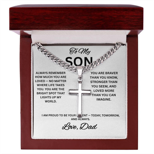 To My Son Cross Necklace, Cuban Link Necklace for Son from Dad