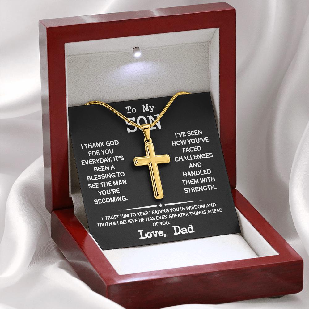 Cross necklace for Son with Luxury Box with LED light, To My Son Neck chain from Dad