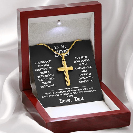 Cross necklace for Son with Luxury Box with LED light, To My Son Neck chain from Dad