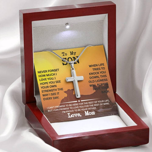 Son Necklace from Mom, Cross Necklace for Men with luxury Box