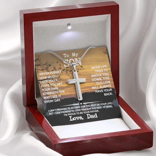 Son Cross Necklace from Dad- "Never Forget" Necklace