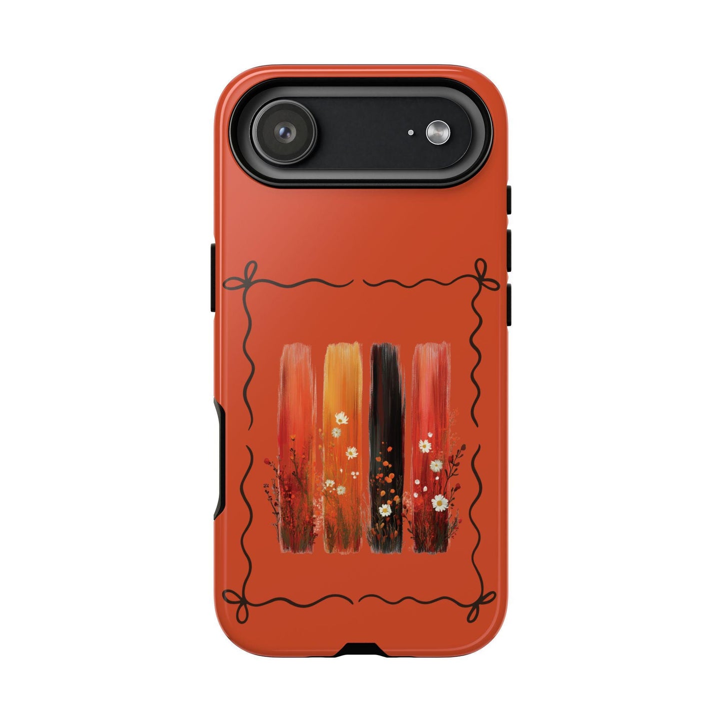 iPhone 17 Pro Max Orange Floral Brushstroke Tough Case, Coquette Aesthetic Protective Cover for iPhone 17 Pro Max 16 15 14