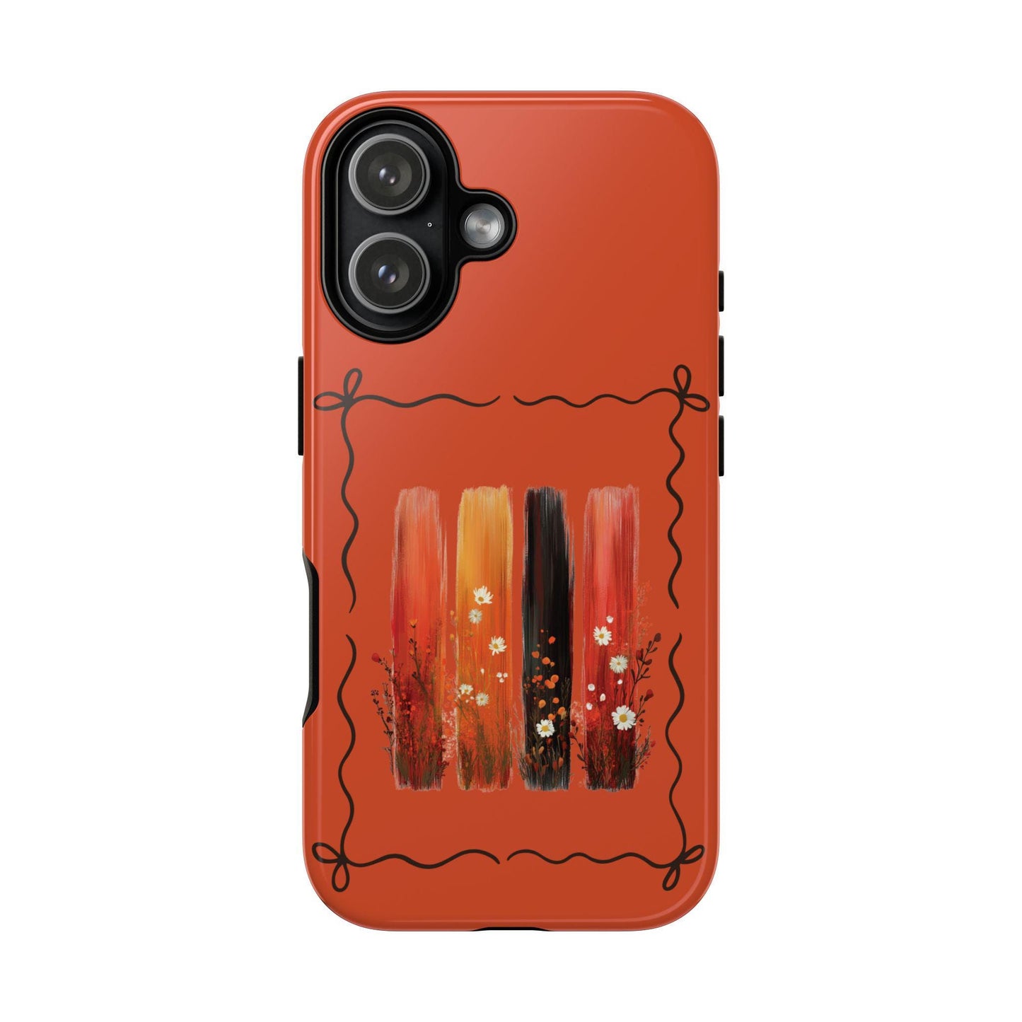 iPhone 17 Pro Max Orange Floral Brushstroke Tough Case, Coquette Aesthetic Protective Cover for iPhone 17 Pro Max 16 15 14
