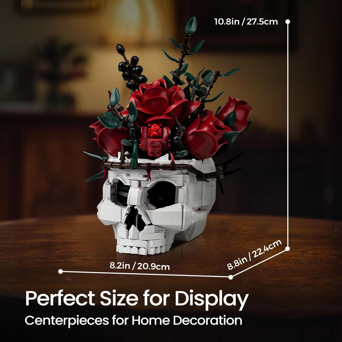 Skull Rose Bouquet Building Set with Personalized Engraved Wooden Stand  Gothic Halloween Wedding Decor, Till Death Do Us Part Gift