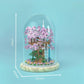 Cherry Blossom Tree House Building Set with Personalized Wooden Base Artificial Flowers Kit with Lights & Dome Cover