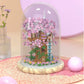 Cherry Blossom Tree House Building Set with Personalized Wooden Base Artificial Flowers Kit with Lights & Dome Cover