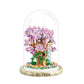Cherry Blossom Tree House Building Set with Personalized Wooden Base Artificial Flowers Kit with Lights & Dome Cover