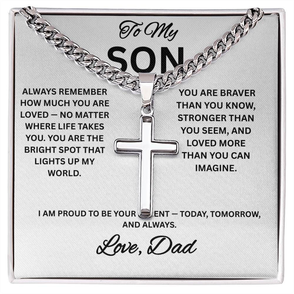To My Son Cross Necklace, Cuban Link Necklace for Son from Dad