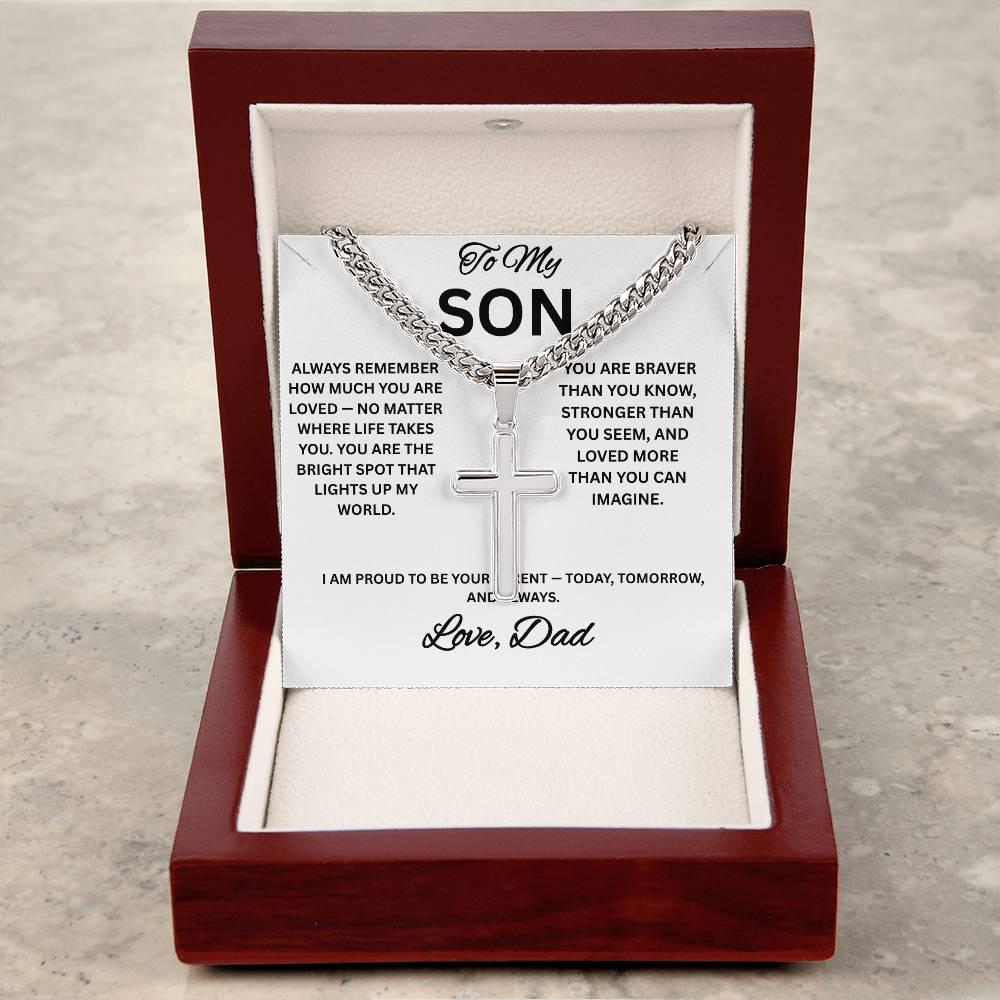 To My Son Cross Necklace, Cuban Link Necklace for Son from Dad
