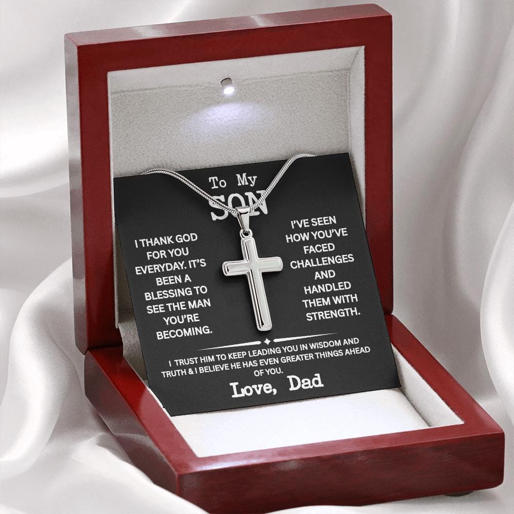 Cross necklace for Son with Luxury Box with LED light, To My Son Neck chain from Dad