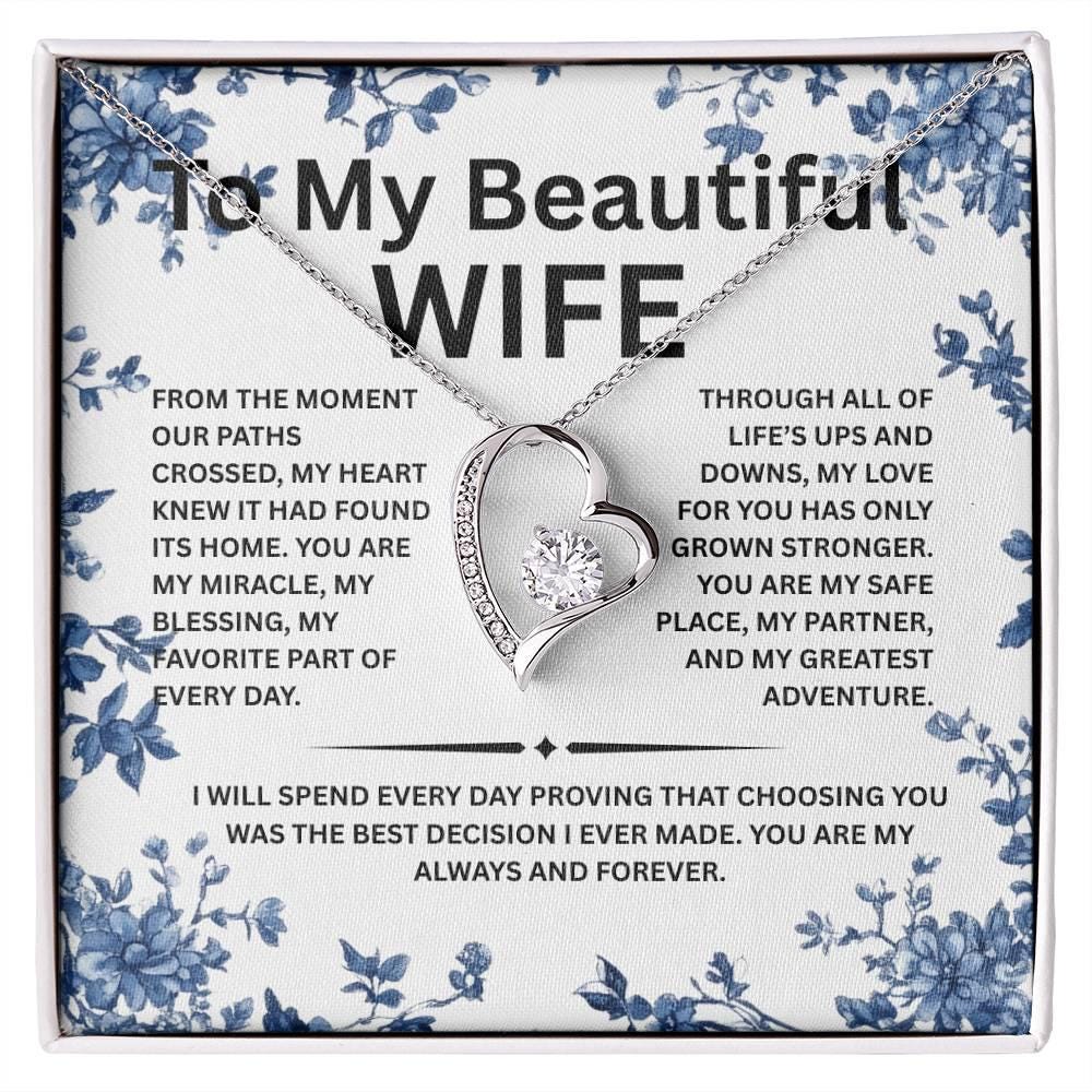 To My Beautiful Wife Necklace with Luxury Box, Jewelry Gift for Wife from Husband, valentines Gift Wife