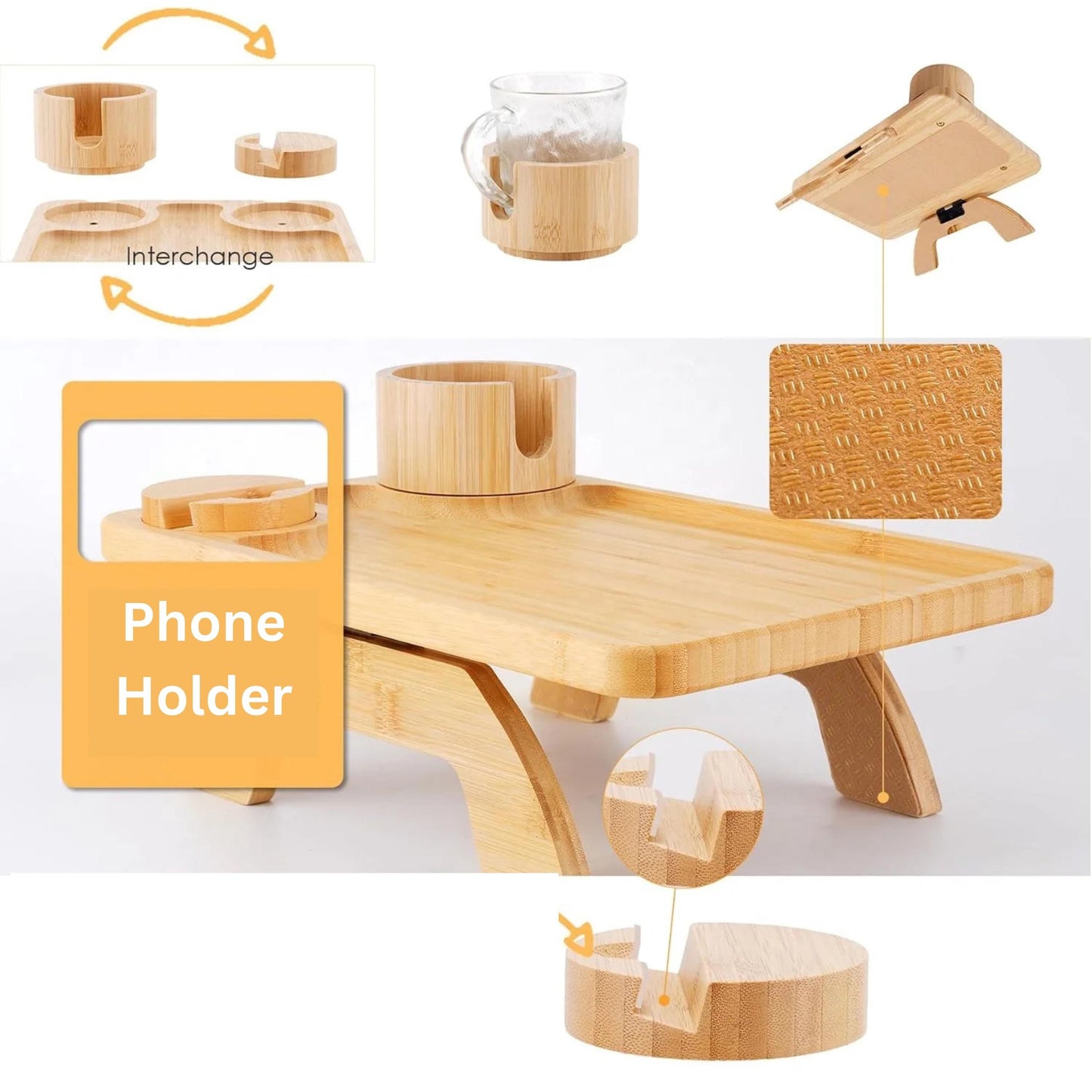 Custom Wooden Sofa Armrest Tray, Custom Engraved Couch Cup Holder & Organizer, Unique Gift for Mom or Dad Friend, Homeowner New Home Gift