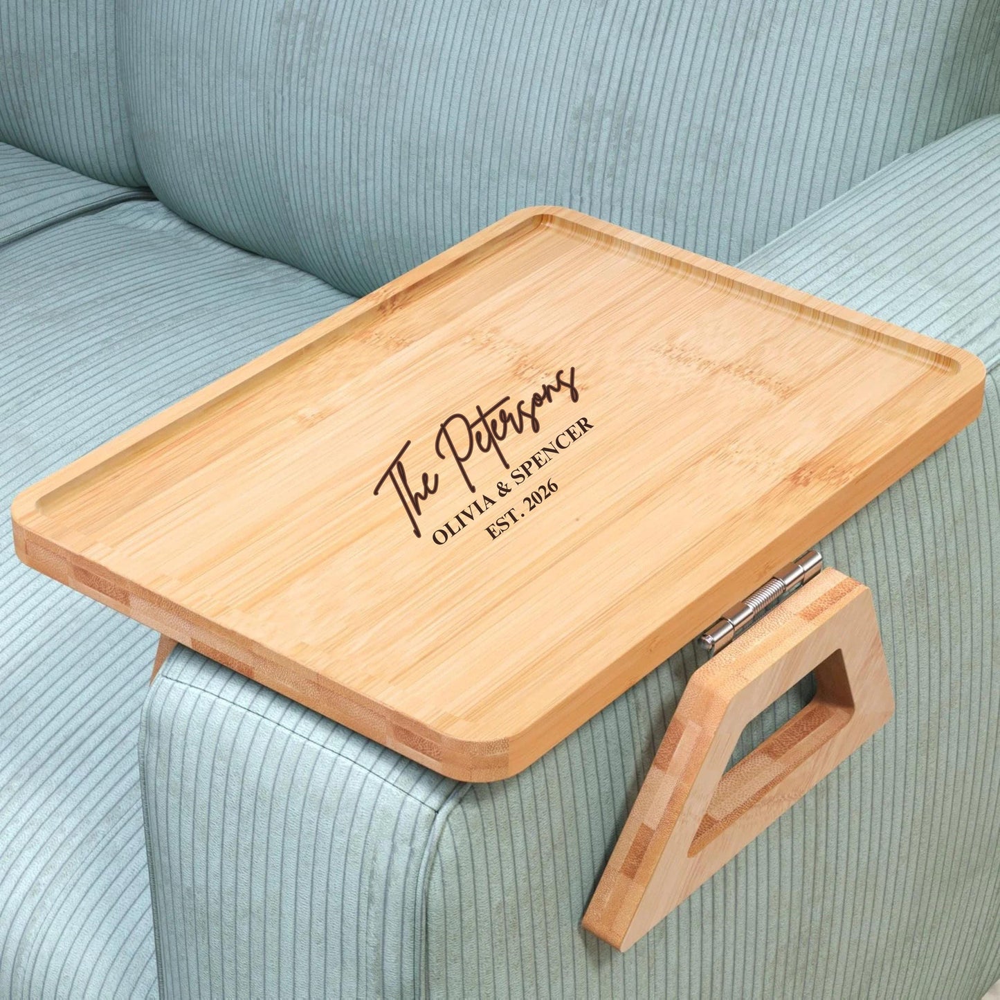 Custom Engraved Wooden Sofa Armrest Tray, Personalized Couch Arm Table for Drink & Snack, Foldable Couch Tray, Gift for Couple Home Lovers