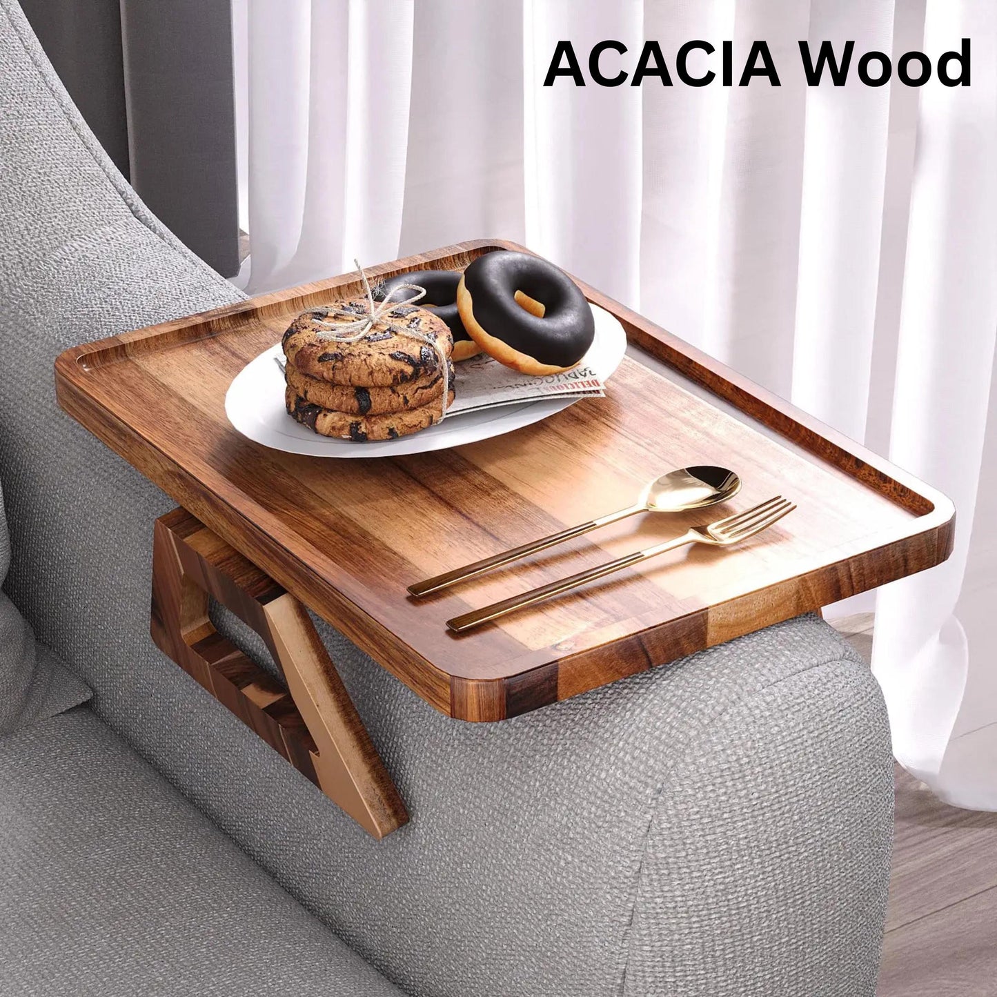 Custom Engraved Wooden Sofa Armrest Tray, Personalized Couch Arm Table for Drink & Snack, Foldable Couch Tray, Gift for Couple Home Lovers
