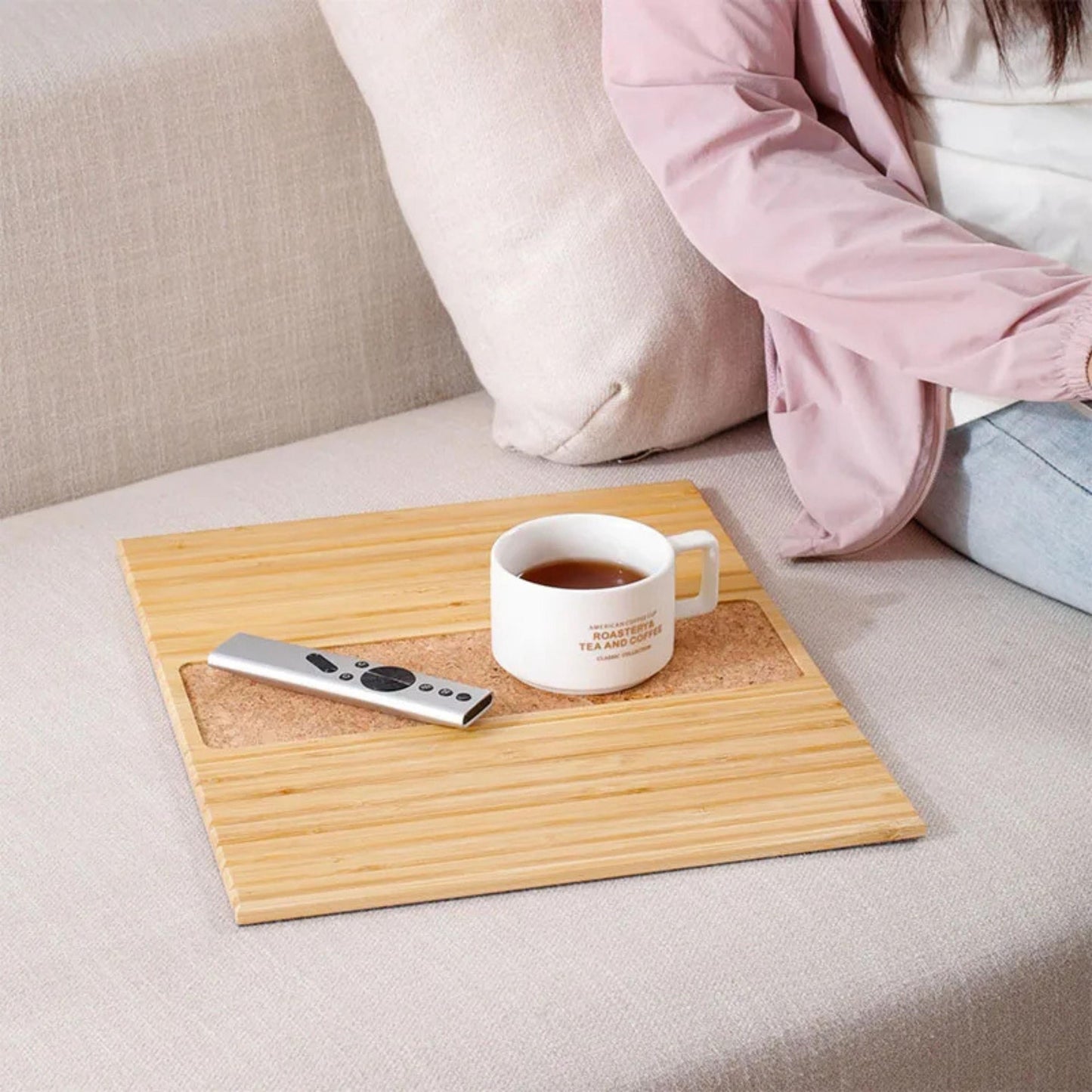 Personalized Bamboo Sofa Armrest Tray with Anti-Slip Cork Pad, Custom Couch Arm Table for Drinks & Snacks, Foldable Couch Tray Gift for Home