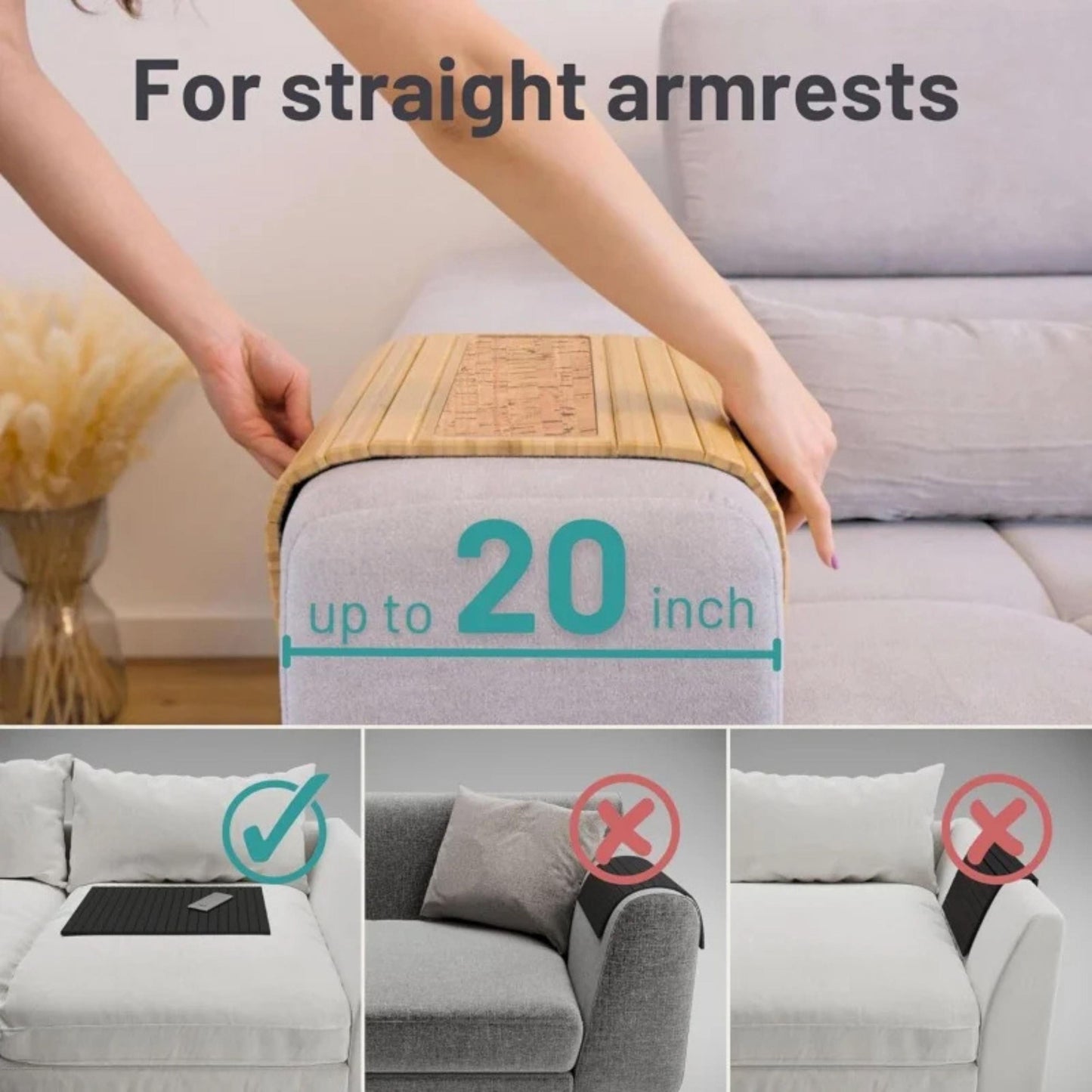 Personalized Bamboo Sofa Armrest Tray with Anti-Slip Cork Pad, Custom Couch Arm Table for Drinks & Snacks, Foldable Couch Tray Gift for Home