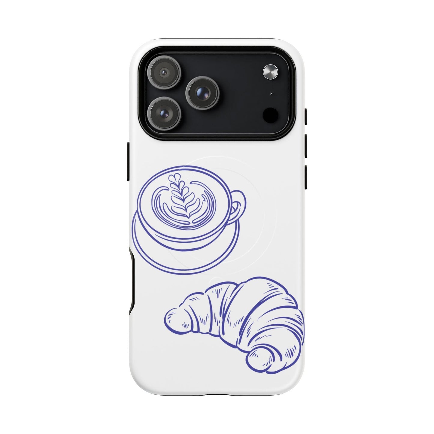 Coffee & Croissant Phone Case, Tough Magnetic Case for iPhone 17 16 15 14 Pro Max, phone cover compatible with MagSafe, Coffee Lover Gift