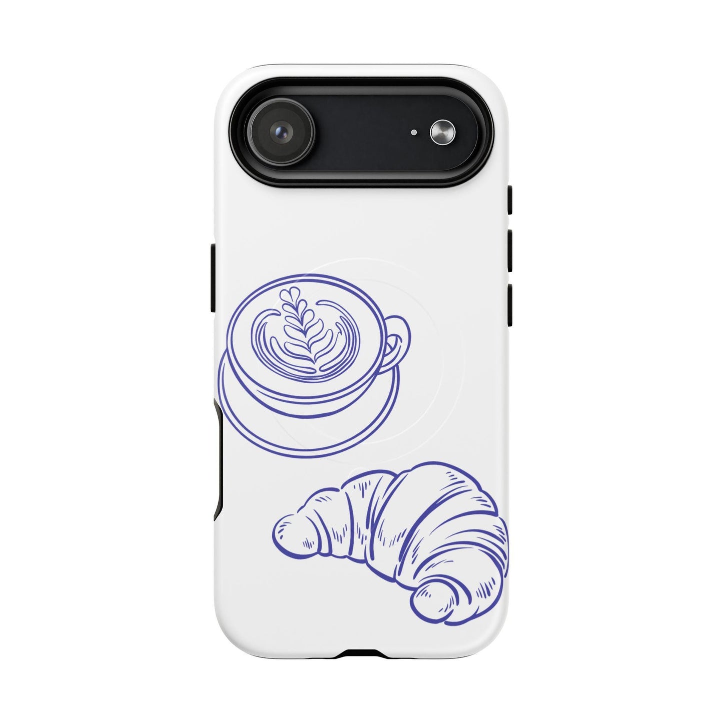 Coffee & Croissant Phone Case, Tough Magnetic Case for iPhone 17 16 15 14 Pro Max, phone cover compatible with MagSafe, Coffee Lover Gift