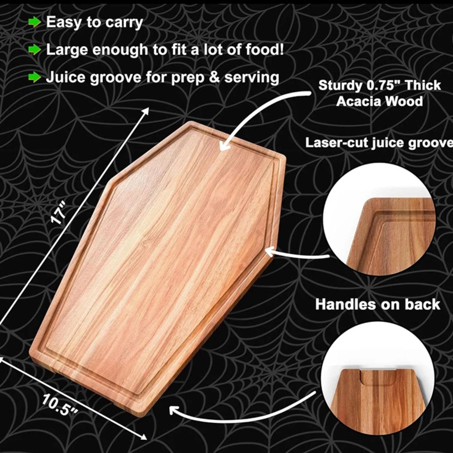 Personalized Coffin Shaped Charcuterie Board, Engraved Acacia Wood Cutting Board, Gothic Halloween Serving Tray, Custom Horror Kitchen Gift